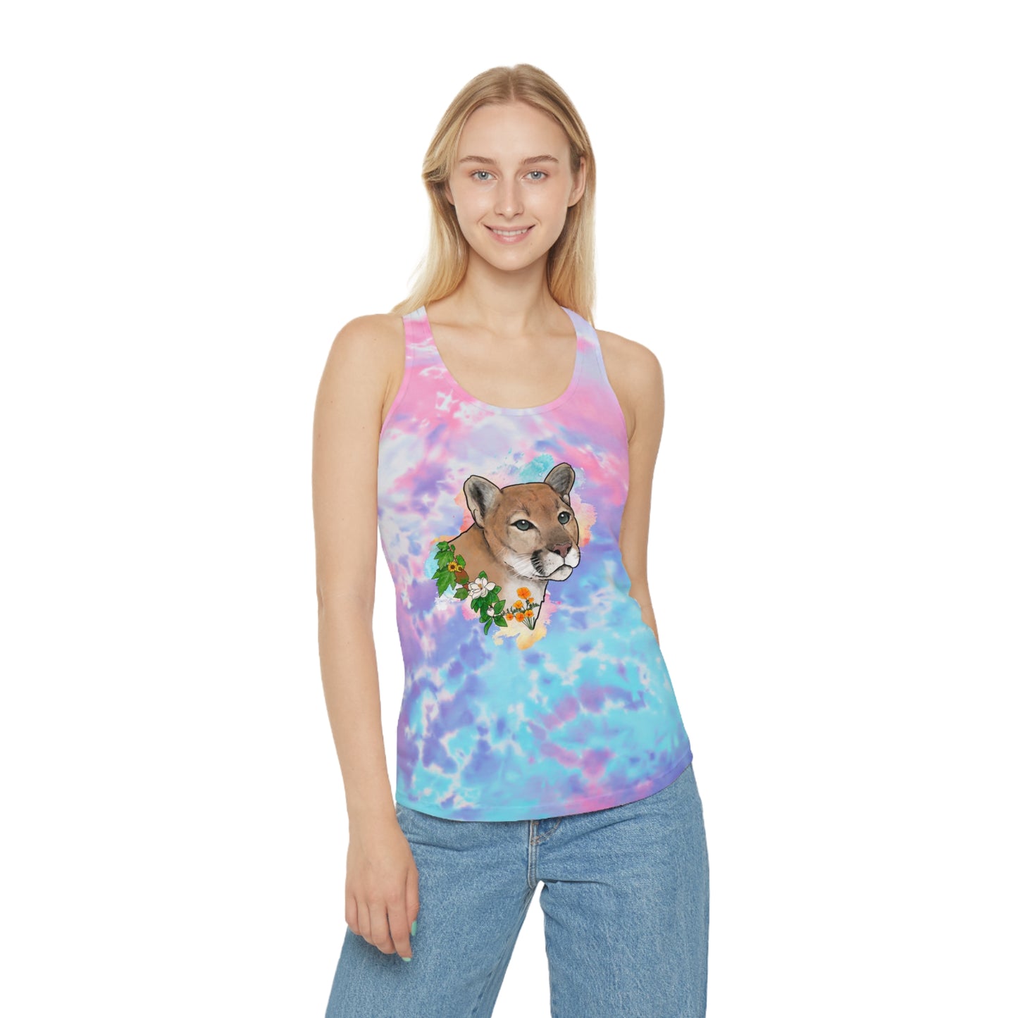Mountain Lion Tie Dye Racerback Tank Top