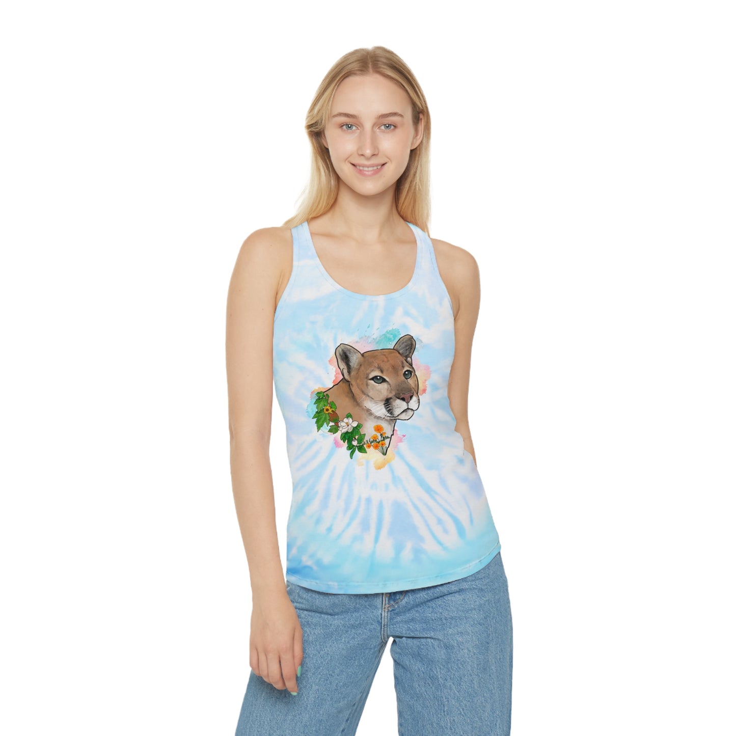 Mountain Lion Tie Dye Racerback Tank Top