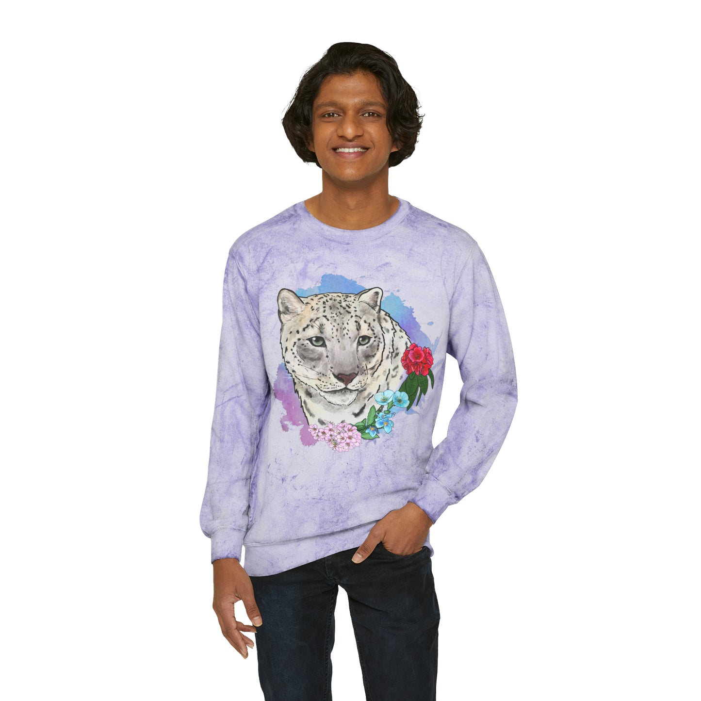 Snow Leopard Color Blast Crewneck Sweatshirt