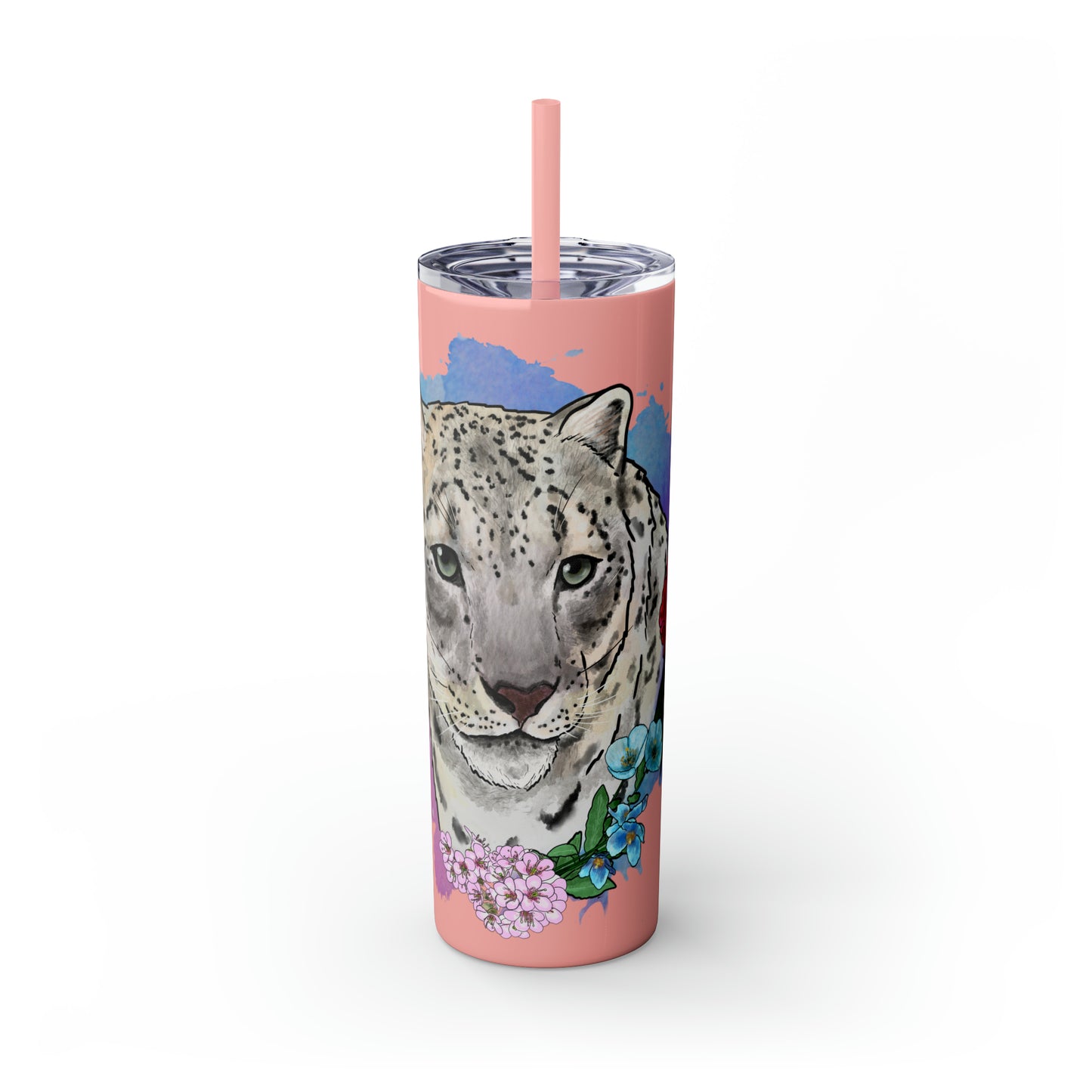 Snow Leopard Tumbler with Straw, 20oz