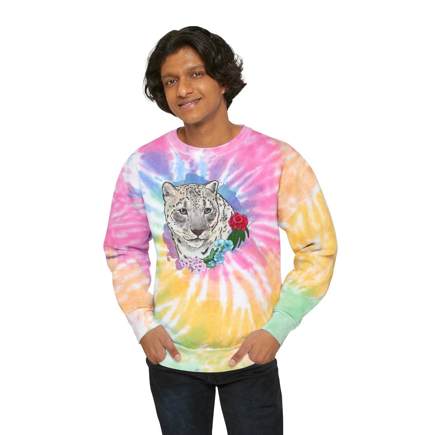 Snow Leopard Floral Tie-Dye Sweatshirt