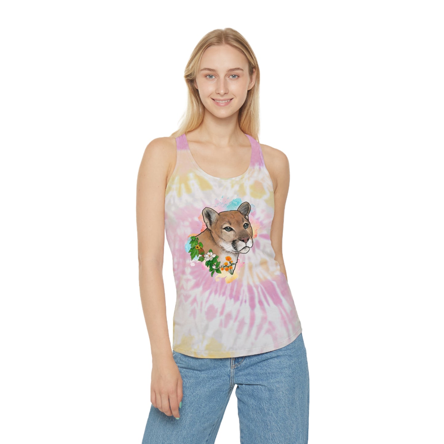 Mountain Lion Tie Dye Racerback Tank Top