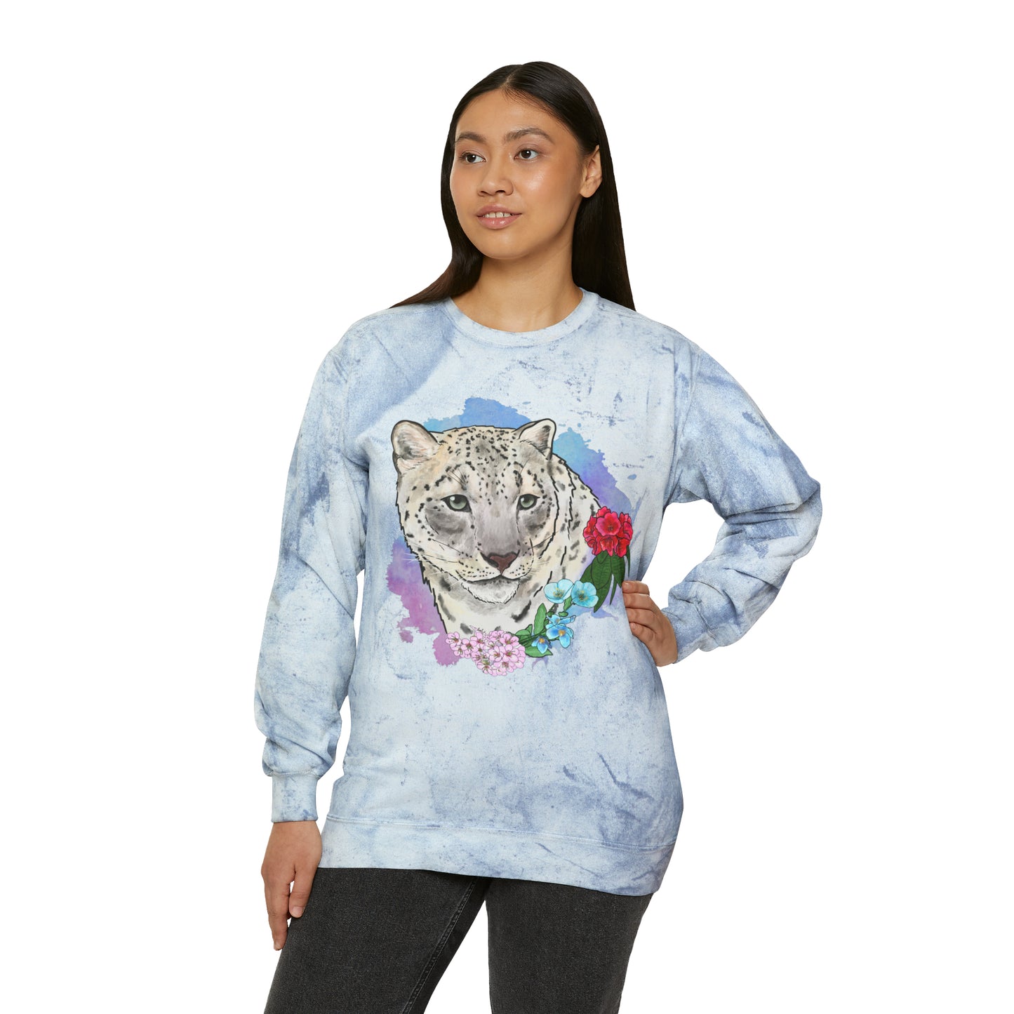 Snow Leopard Color Blast Crewneck Sweatshirt