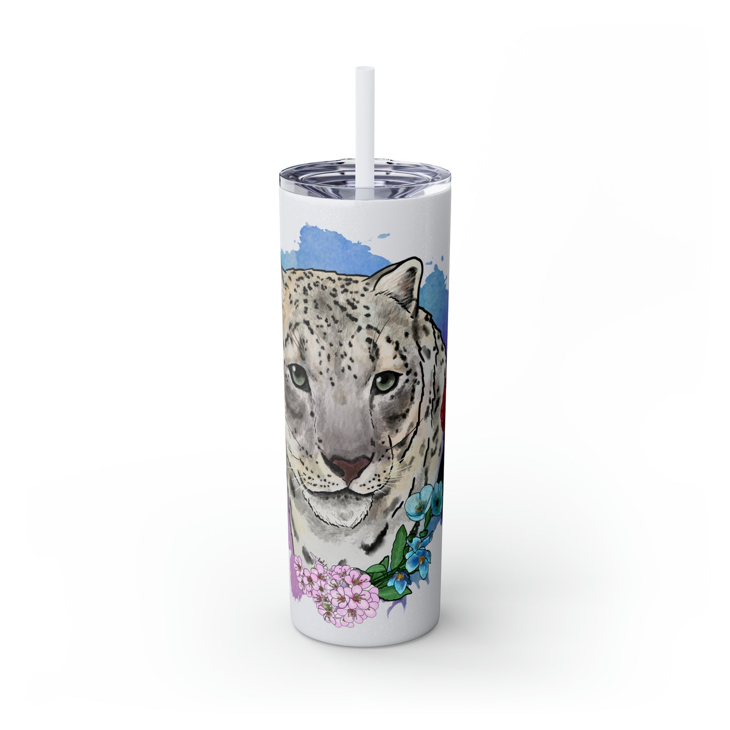Snow Leopard Tumbler with Straw, 20oz