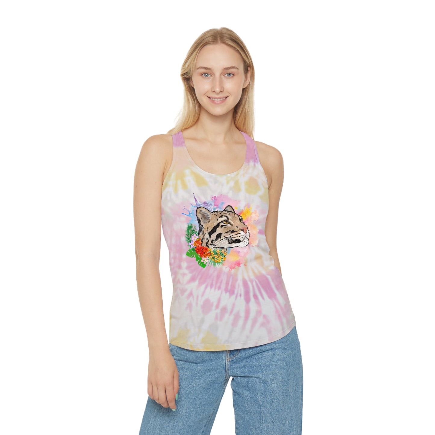 Clouded Leopard Tie Dye Racerback Tank Top