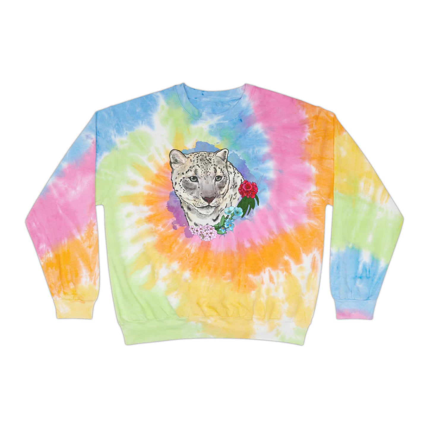 Snow Leopard Floral Tie-Dye Sweatshirt