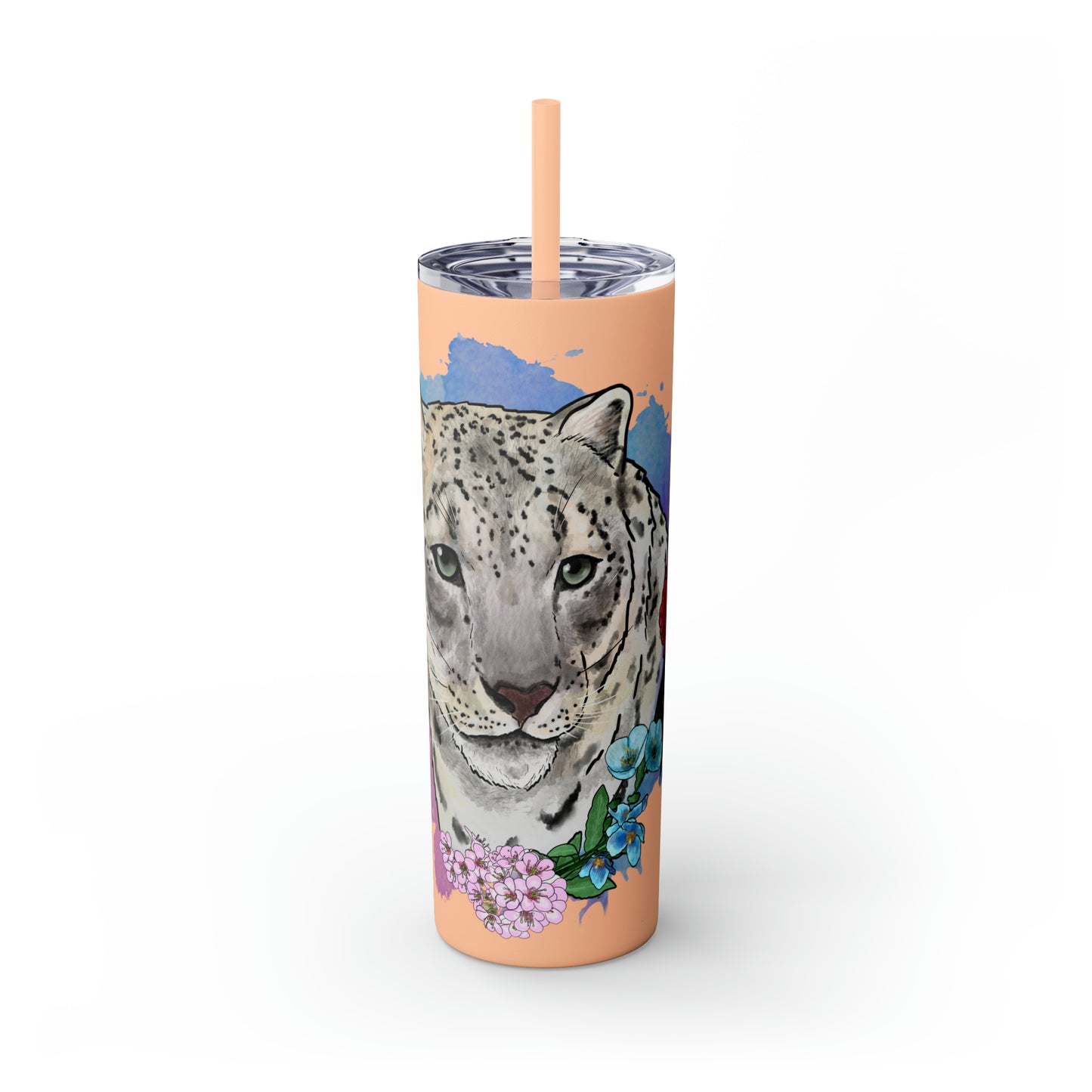 Snow Leopard Tumbler with Straw, 20oz