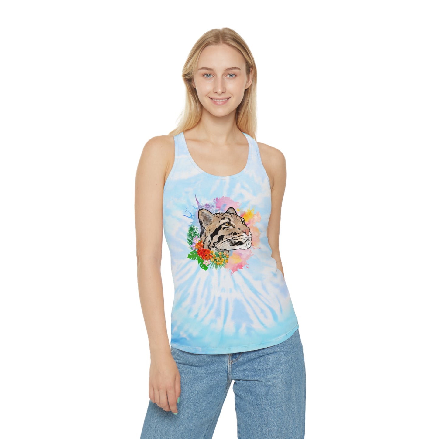 Clouded Leopard Tie Dye Racerback Tank Top