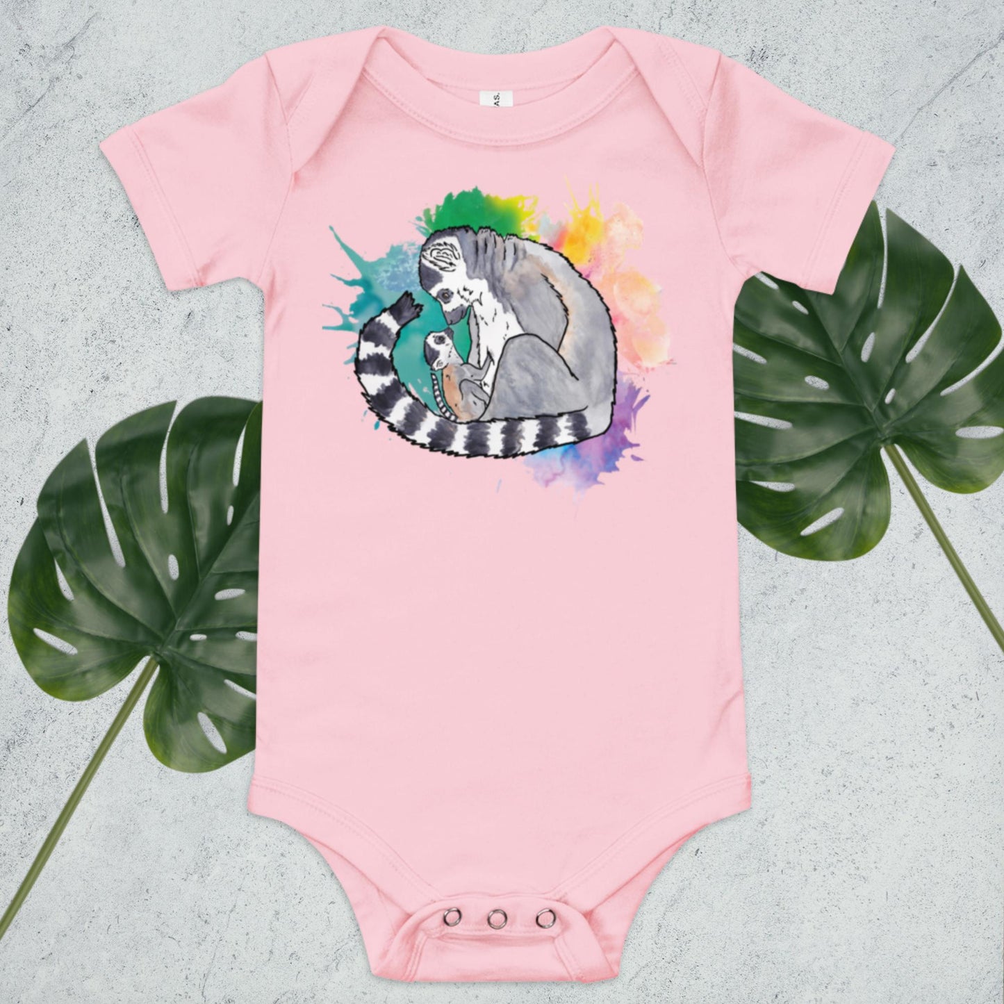 Lemur Baby watercolor short sleeve one piece