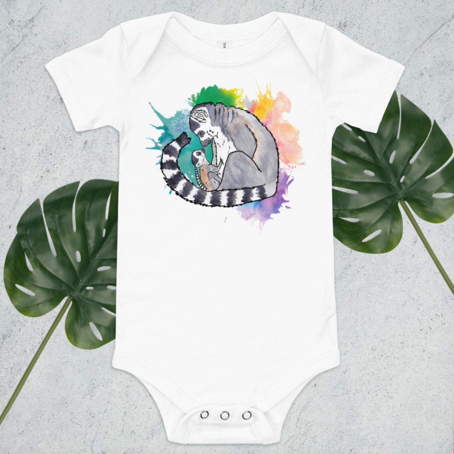 Lemur Baby watercolor short sleeve one piece