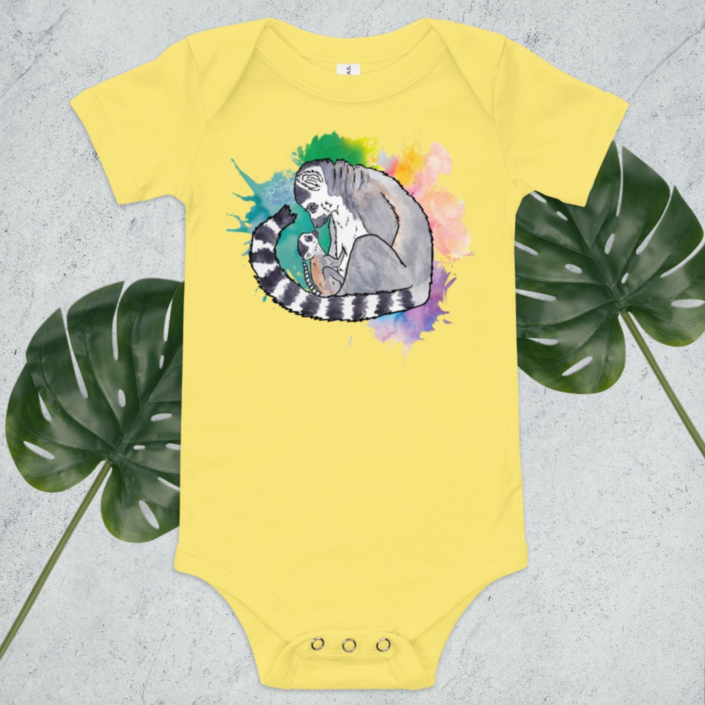 Lemur Baby watercolor short sleeve one piece