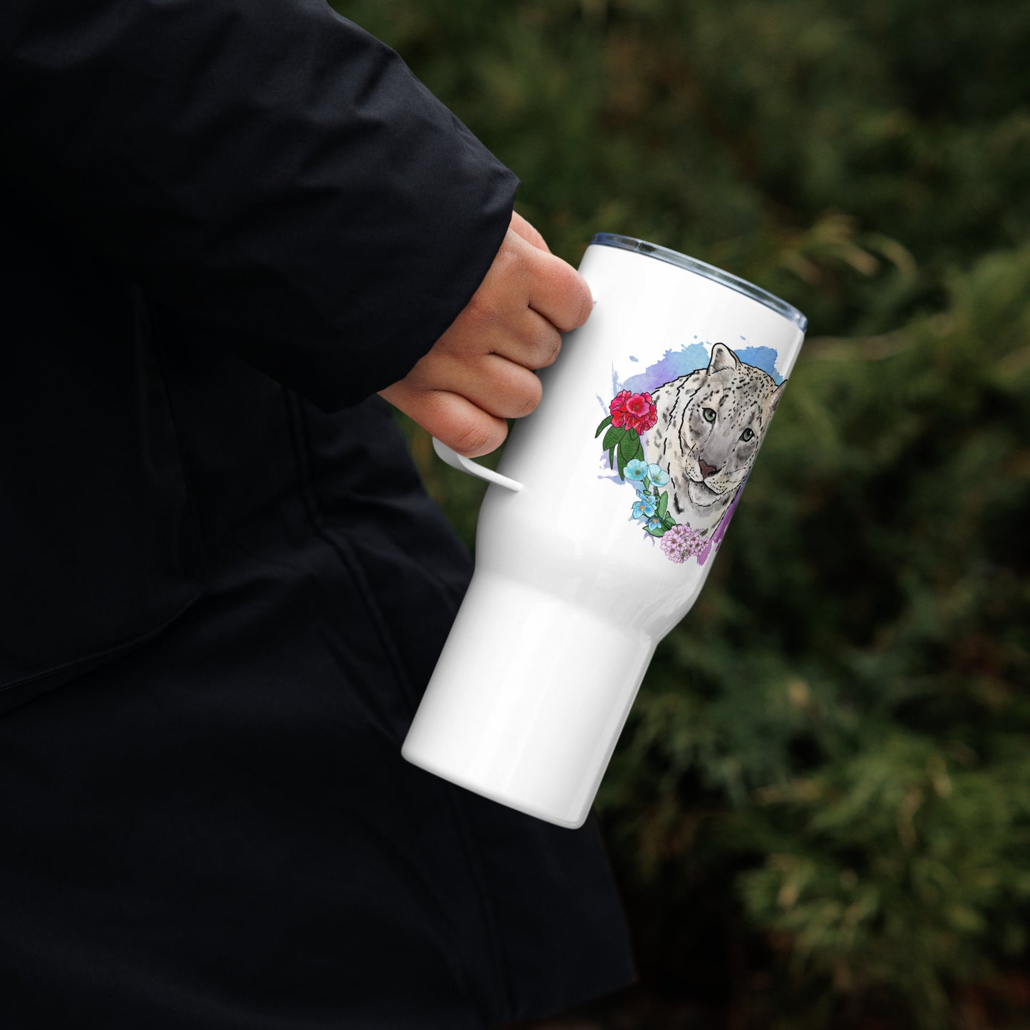 Snow Leopard Travel mug with a handle