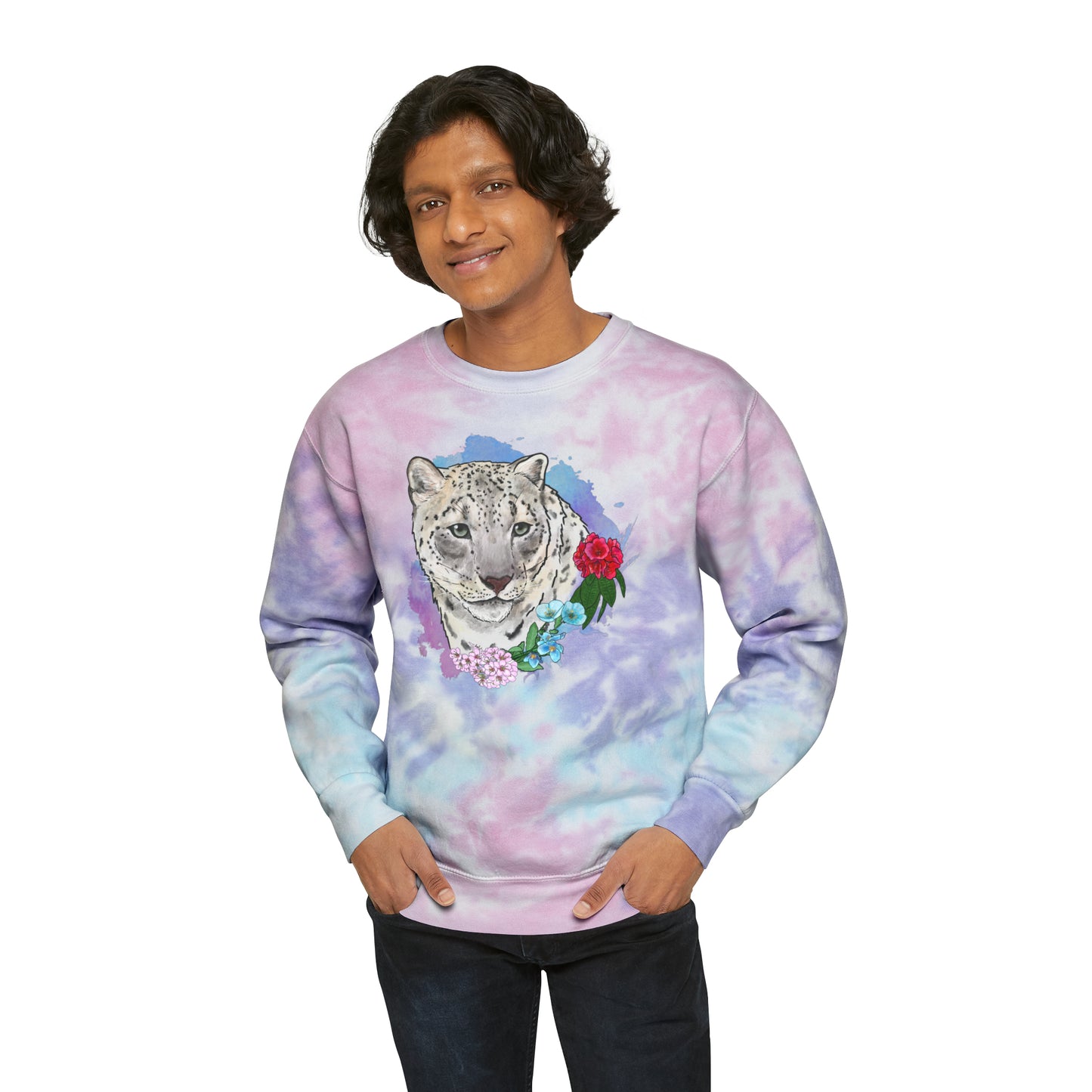 Snow Leopard Floral Tie-Dye Sweatshirt
