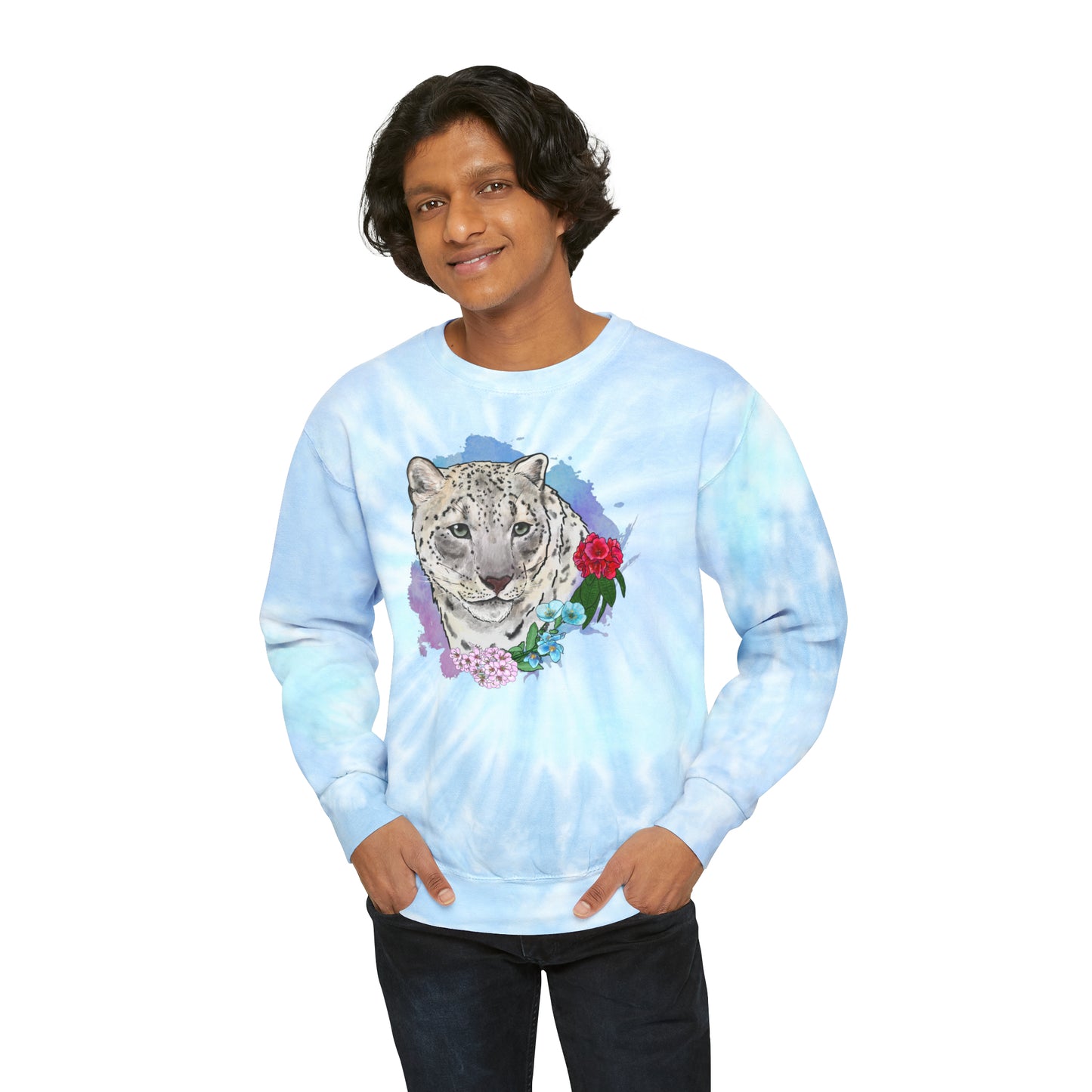 Snow Leopard Floral Tie-Dye Sweatshirt