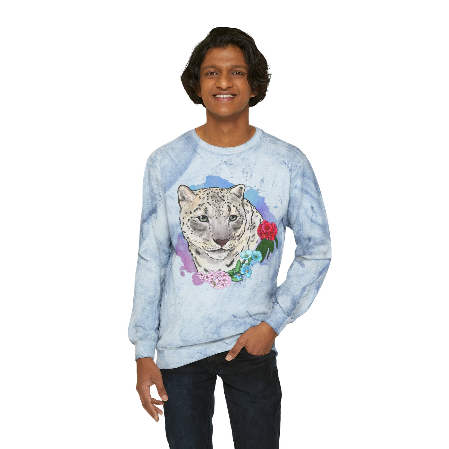 Snow Leopard Color Blast Crewneck Sweatshirt