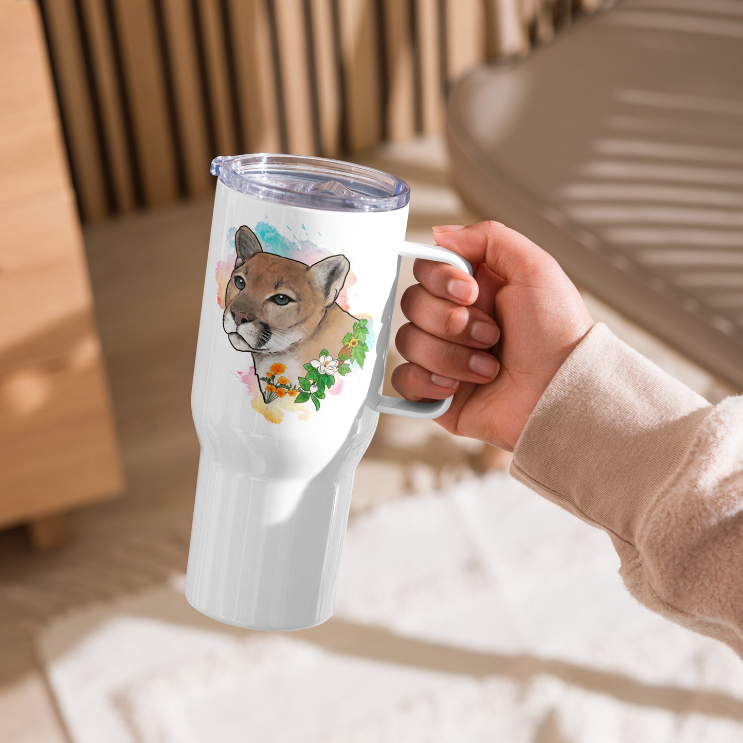 Mountain Lion Travel mug with a handle